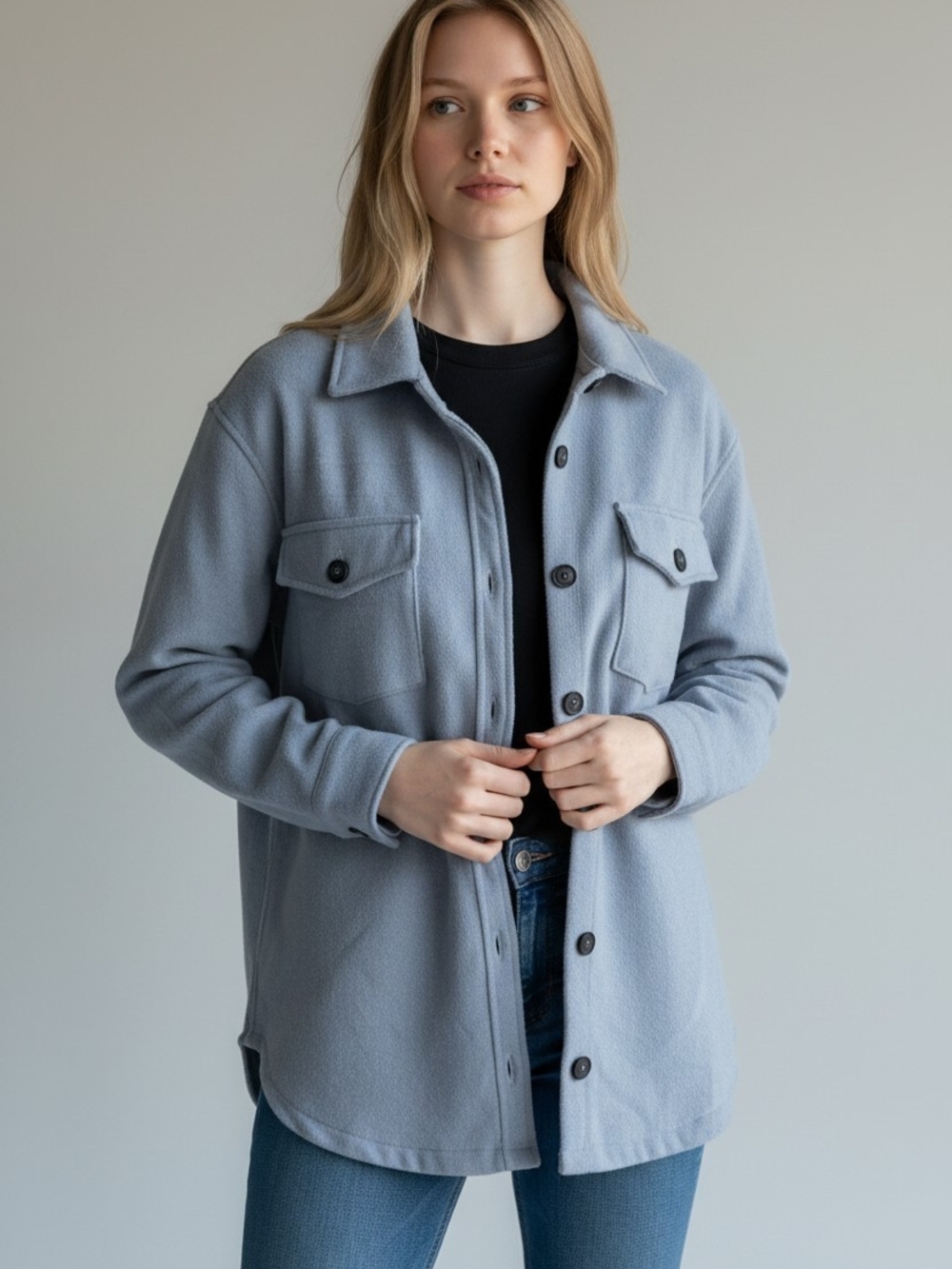 Thread & Supply Light Blue Utility Shacket Jacket